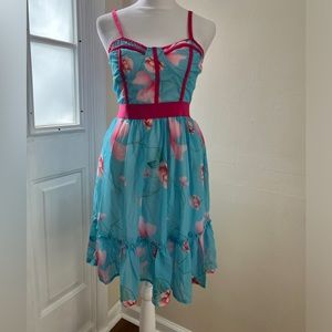CBR Blue and Pink Knee-Length Floral Dress. Size S